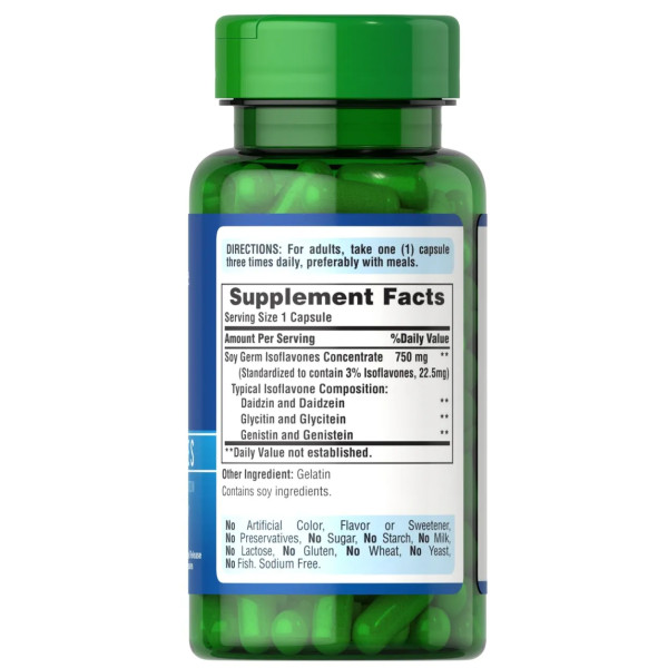 Ізофлавони сої, Soy Isoflavones, Puritan's Pride, без ГМО, 750 мг, 60 капсул швидкого вивільнення