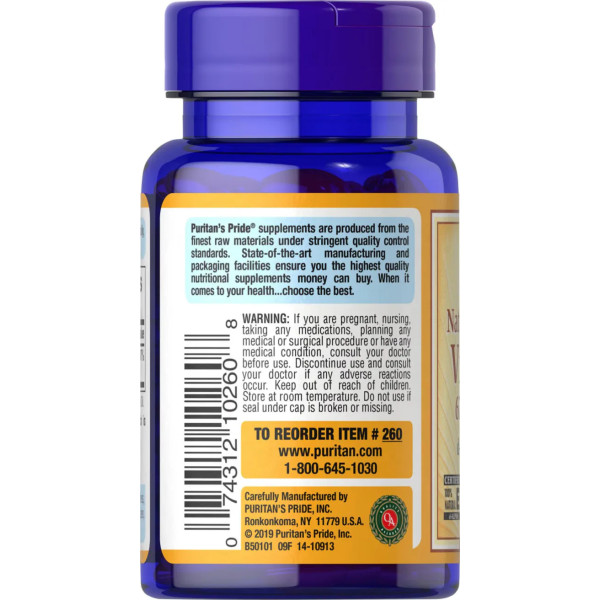 Витамин Е, Natural Vitamin E, Puritan's Pride, 67 мг (100 МЕ), 100% натурального происхождения, 100 гелевых капсул