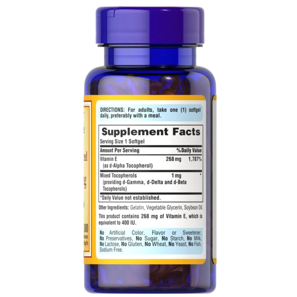 Вітамін Е і суміш токоферолів, Vitamin E Mixed Tocopherols, Puritan's Pride, 400 МО, 100 капсул