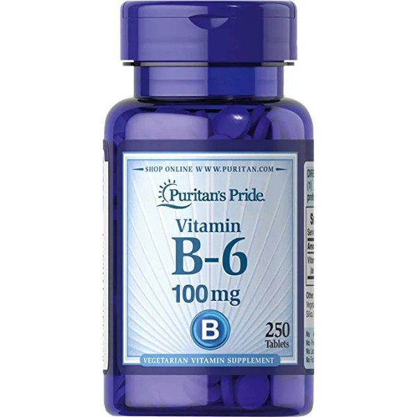 Вітамін В6, Vitamin B-6 (Pyridoxine Hydrochloride), Puritan's Pride, 100 мг, 250 таблеток
