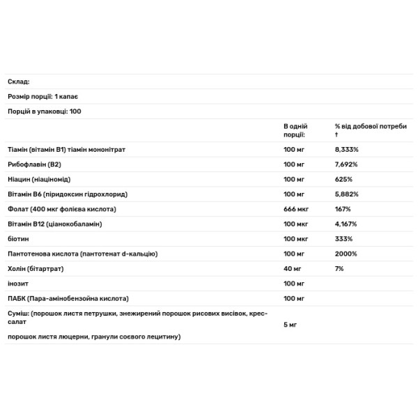 Вітаміни групи В, комплекс, Vitamin B-100, Puritan's Pride, 100 капсул