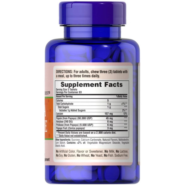 Травні ферменти папаїн, Papaya Enzyme, Puritan's Pride, ягоди, 250 жувальних таблеток