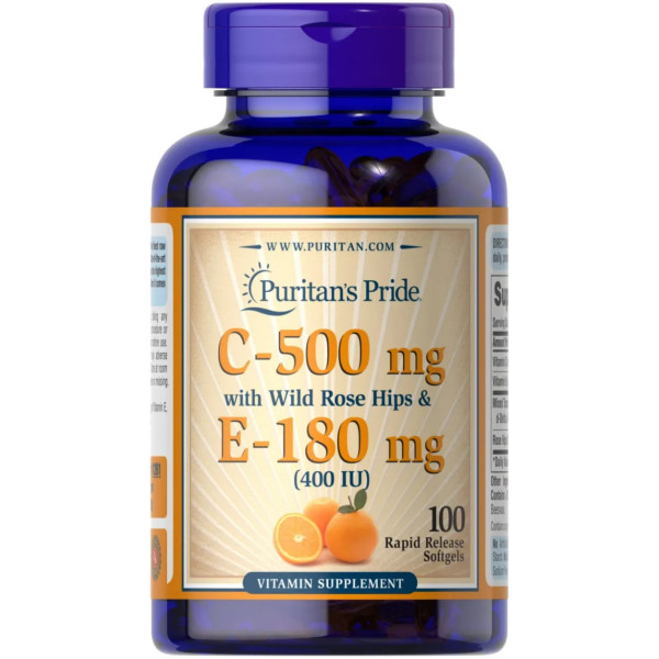 Вітамін С і Е з шипшиною, Vitamin C & E, Puritan's Pride, 500 мг \/ 400 МО, 100 гелевих капсул