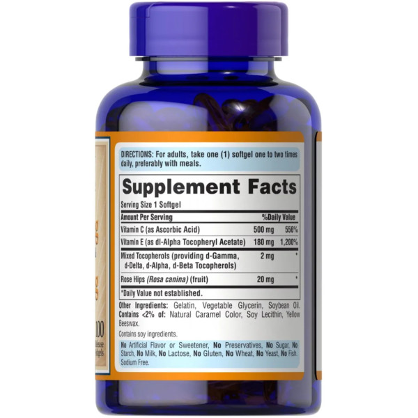 Вітамін С і Е з шипшиною, Vitamin C & E, Puritan's Pride, 500 мг \/ 400 МО, 100 гелевих капсул