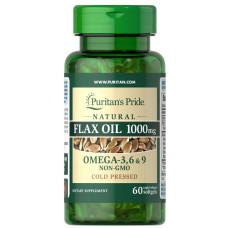 Льняна олія 1000 мг, Puritan's Pride Natural Flax Oil, без ГМО, 60 гелевих капсул
