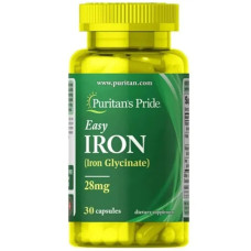 Залізо 28 мг, Puritan's Pride Easy Iron (Glycinate), 30 гелевих капсул
