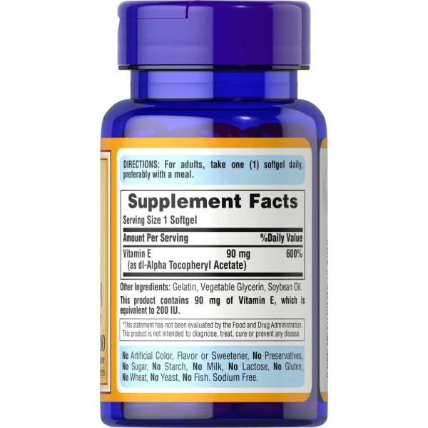 Вітамін Е, Vitamin E, Puritan's Pride, 90 мг (200 МО), 100 гелевих капсул