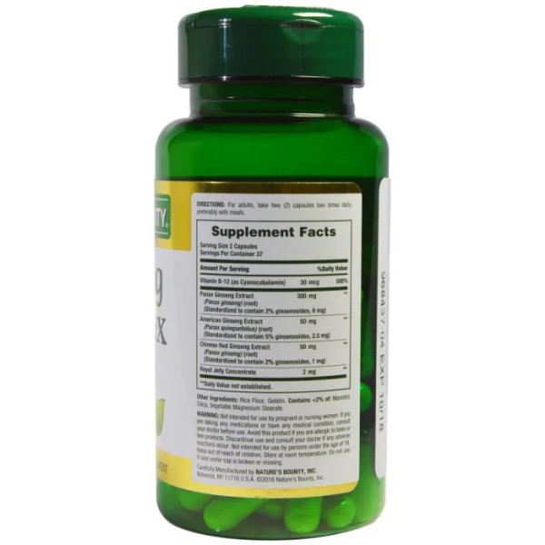 Женьшень, Ginseng Complex, Nature's Bounty, 75 капсул