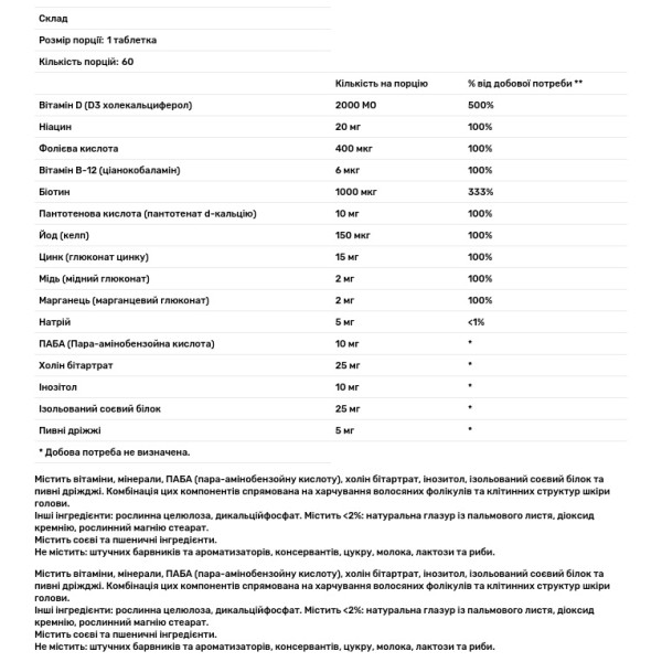 Вітаміни для волосся, Vitamins for the Hair, Puritan's Pride, 60 таблеток