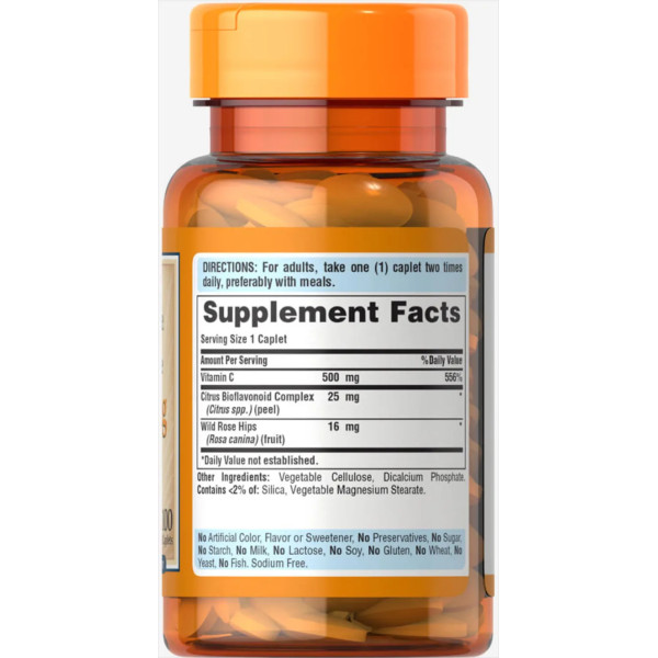 Вітамін С з біофлавоноїдами, Vitamin C Rose Hips, Puritan's Pride, 500 мг, 100 каплет