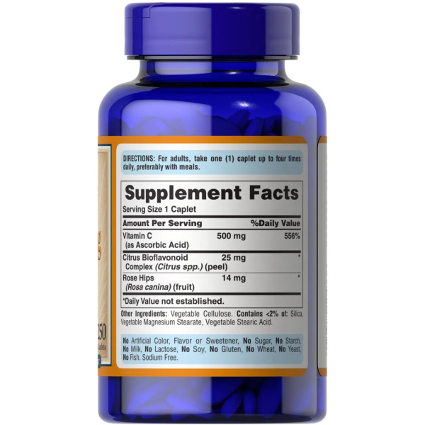 Вітамін С з біофлавоноїдами, Vitamin C with Rose Hips, Puritan's Pride, 500 мг, 250 каплет