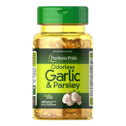 Чеснок и петрушка 500 мг 100 мг, Puritan's Pride Odorless Garlic Parsley, без запаха, 100 гелевых капсул