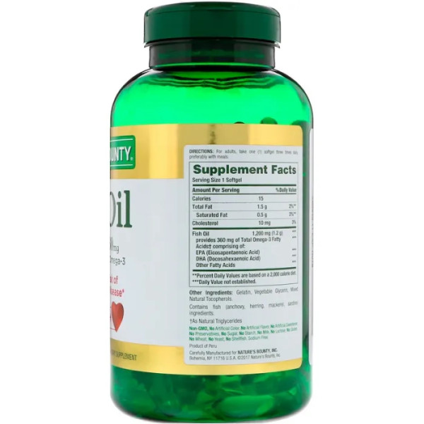 Риб'ячий жир, Fish Oil, Nature's Bounty, 1,200 мг, 200 капсул швидкого вивільнення