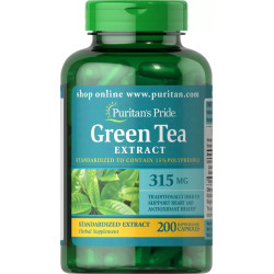 Зелений чай 315 мг, Puritan's Pride Green Tea, стандартизований екстракт, 200 капсул