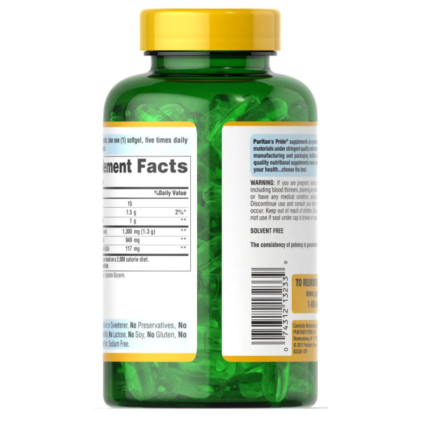 Олія вечірньої примули з ГЛК, Evening Primrose Oil, Puritan's Pride, 1300 мг, 60 гелевих капсул