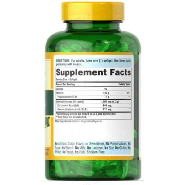 Олія вечірньої примули з ГЛК, Evening Primrose Oil, Puritan's Pride, 1300 мг, 30 гелевих капсул