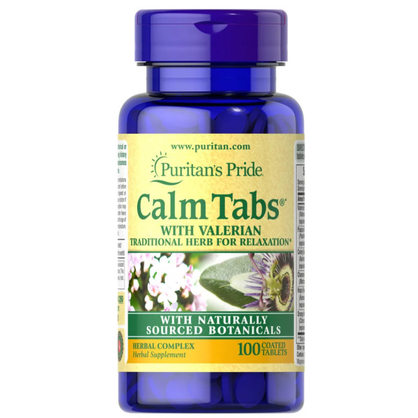 Трав'яна заспокійлива формула, Calm Tabs, Puritan's Pride, з валеріаною, страстоцвітом, хмелем, ромашкою, 100 таблеток
