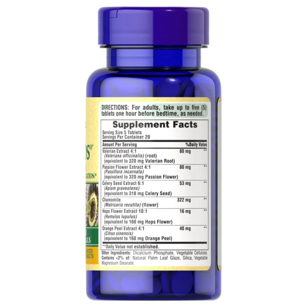 Трав'яна заспокійлива формула, Calm Tabs, Puritan's Pride, з валеріаною, страстоцвітом, хмелем, ромашкою, 100 таблеток