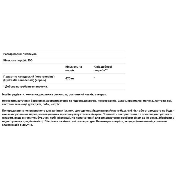 Гідрастис канадський, Goldenseal Root, Puritan's Pride, 470 мг, 100 капсул