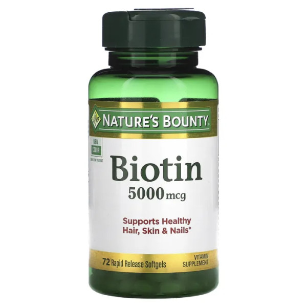 Біотин, Biotin, Nature's Bounty, 5000 мкг, 72 гелеві капсули швидкого вивільнення