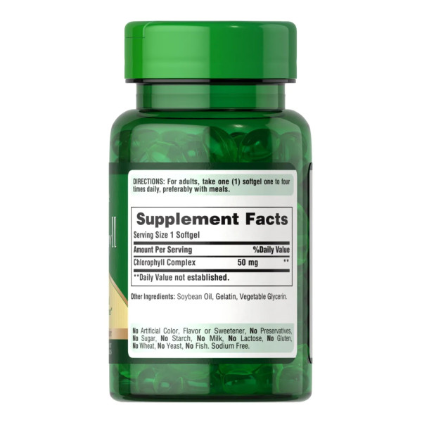 Хлорофіл, концентрат, Chlorophyll Concentrate, Puritan's Pride, 50 мг, 100 гелевих капсул