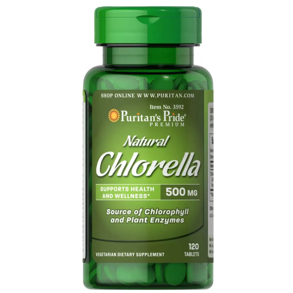 Хлорела, Natural Chlorella, Puritan's Pride, 500 мг, натуральна, 120 таблеток