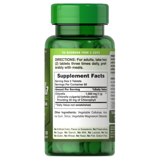 Хлорела, Natural Chlorella, Puritan's Pride, 500 мг, натуральна, 120 таблеток