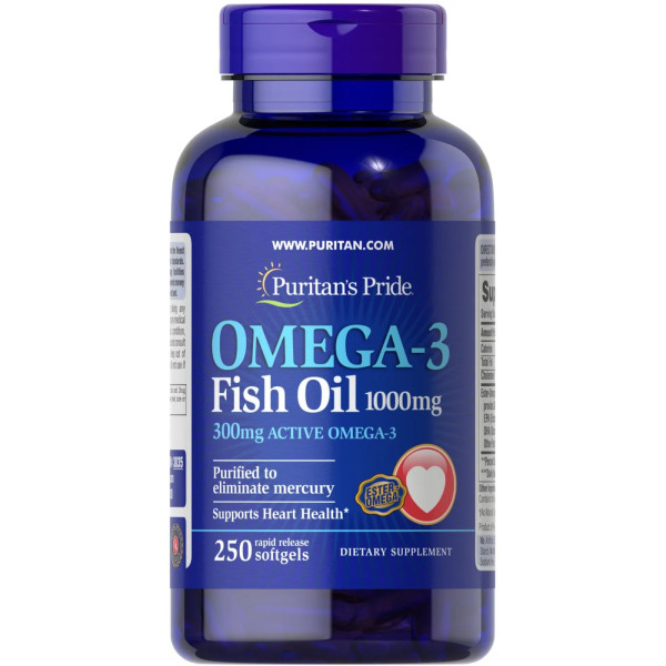 Омега-3 риб'ячий жир, Omega-3 Fish Oil, Puritan's Pride, 1000 мг, 300 мг активного, 250 капсул