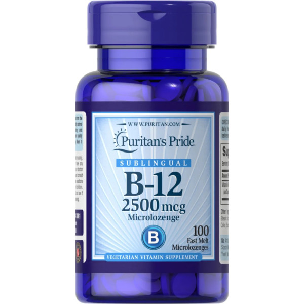 Вітамін B-12, Vitamin B-12, Puritan's Pride, сублінгвальний, 2500 мкг, 100 мікропастилок