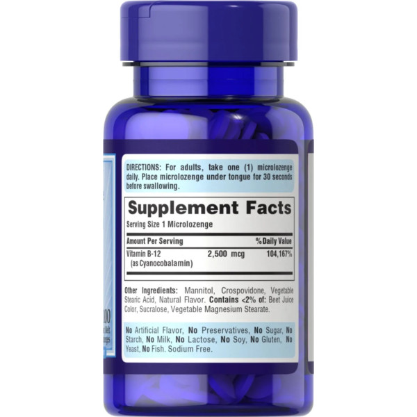 Вітамін B-12, Vitamin B-12, Puritan's Pride, сублінгвальний, 2500 мкг, 100 мікропастилок