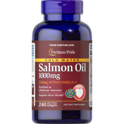 Лососевый жир омега-3 1000 мг, Puritan's Pride Omega-3 Salmon Oil, 210 мг активной омега-3, 240 капсул