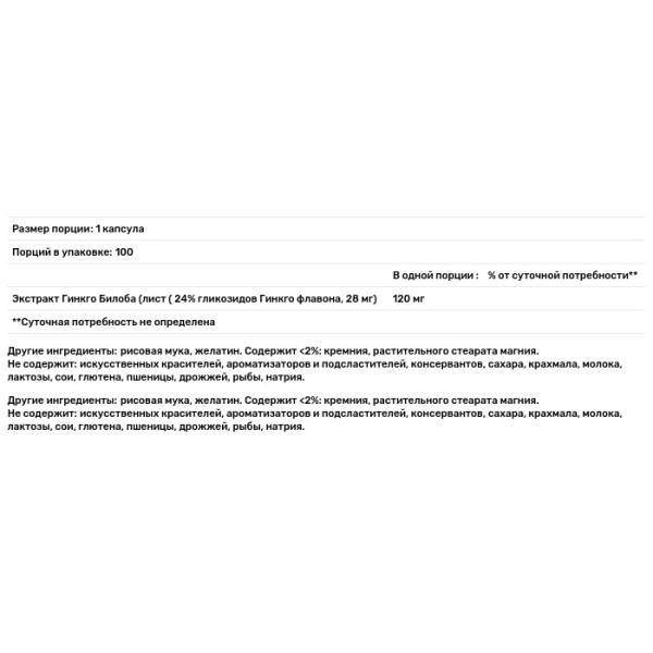 Гинкго Билоба, Ginkgo Biloba, Puritan's Pride, стандартизированный экстракт, 120 мг, 100 капсул