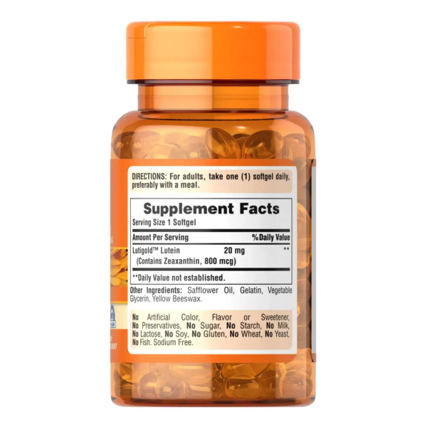 Лютеїн з зеаксантином, Lutein, Puritan's Pride, 20 мг, 120 гелевих капсул