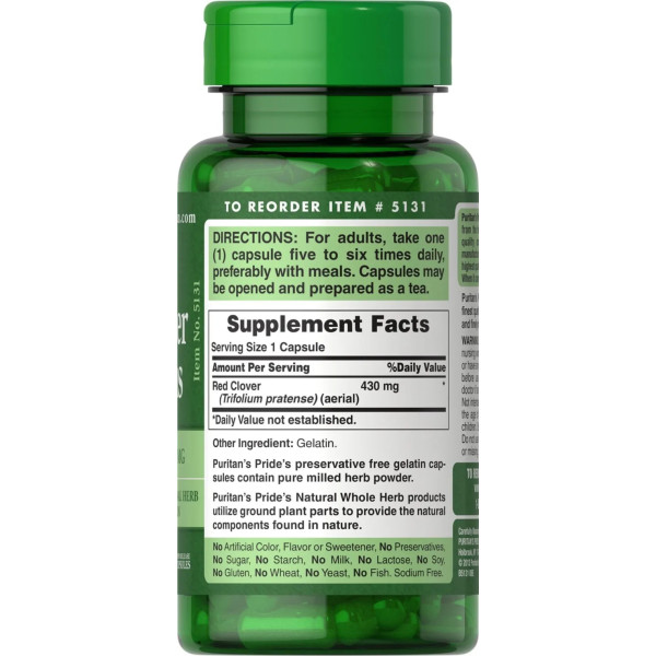 Червона конюшина, Red Clover Blossoms, Puritan's Pride, 430 мг, 100 капсул