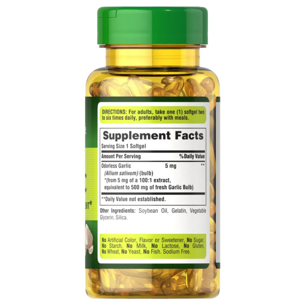 Часник, Odorless Garlic, Puritan's Pride, без запаху, 500 мг, 250 гелевих капсул