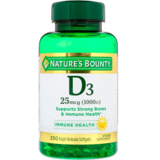 Вітамін D3 25 мкг (1000 МЕ), Vitamin D3 від Nature's Bounty, 250 гелевих капсул