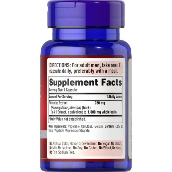 Йохимбе, Yohimbe Extract, Puritan's Pride, 1000 мг, 50 капсул быстрого высвобождения