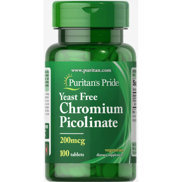 Хром піколінат, Chromium Picolinate, Puritan's Pride, без дріжджів, 200 мкг, 100 таблеток