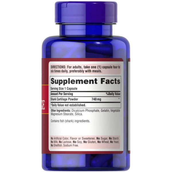 Акулячий хрящ, Shark Cartilage, Puritan's Pride, 740 мг, 100 капсул
