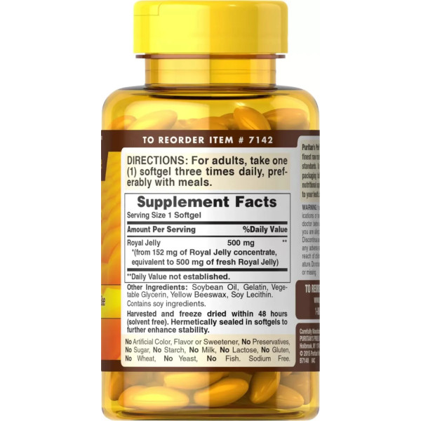 Маточне молочко, Royal Jelly, Puritan's Pride, 500 мг, 120 гелевих капсул