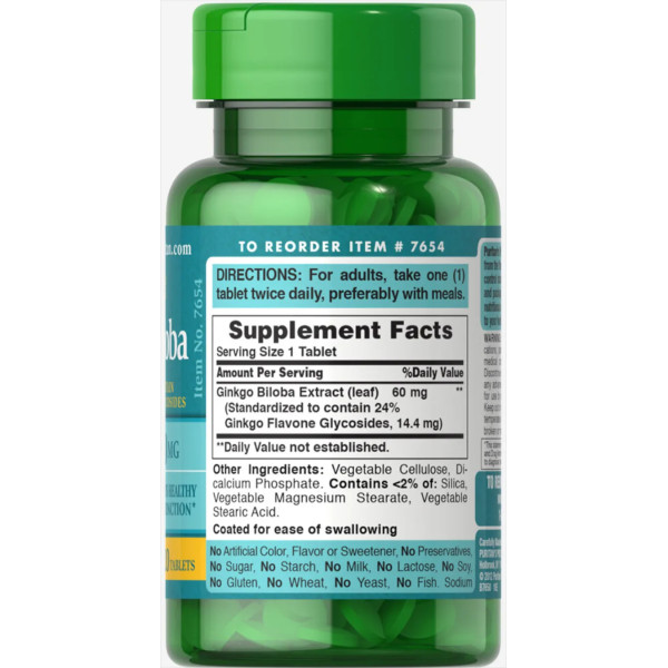 Гінкго білоба екстракт, Ginkgo Biloba Standardized Extract, Puritan's Pride, 60 мг, 120 таблеток