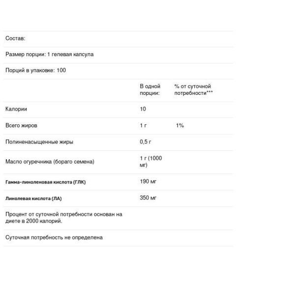 Масло огірочника, Borage Oil, Puritan's Pride, 1000 мг, 100 капсул