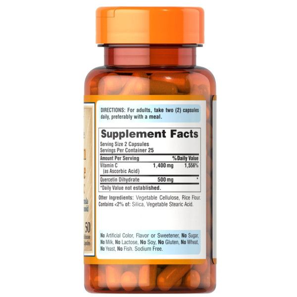 Кверцетин дигідрат плюс вітамін C, Quercetin Dihydrate Plus Vitamin C, Puritan's Pride, 500 мг\/1400 мг, 50 капсул