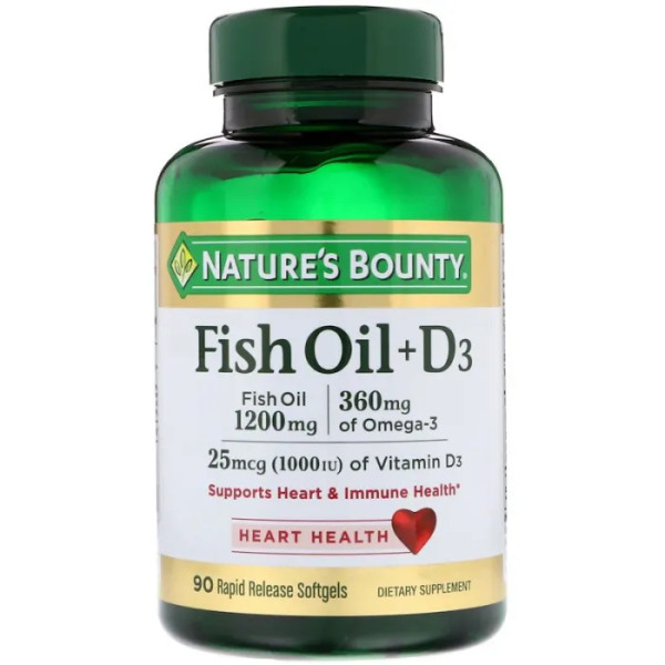 Рыбий жир + D3 в капсулах, Fish Oil D3, Nature's Bounty, 90 капсул быстрого высвобождения