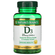 Вітамін D3 25 мкг 1000 МО, Nature's Bounty D3 Immune Health, 350 гелевих капсул