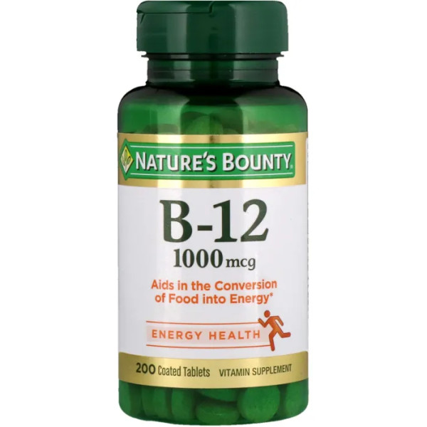 Вітамін B12, Vitamin B12, Nature's Bounty 1000 мкг, 200 таблеток