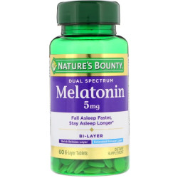 Мелатонін 5 мг, двошарові таблетки, Melatonin Nature's Bounty, 60 таблеток