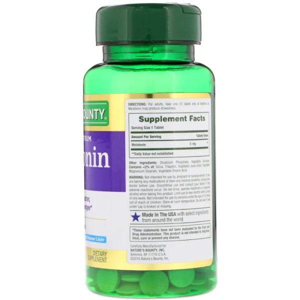 Мелатонін, Melatonin, Nature's Bounty, 5 мг, 60 двошарових таблеток