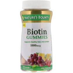 Биотин Gummies 1000 мкг, Nature's Bounty Biotin Gummies, вкусы виноград/апельсин/вишня, 110 жевательных конфет