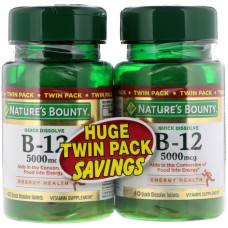 Вітамін B12 5000 мкг, Nature's Bounty Vitamin B-12, подвійна упаковка, 2×40 таблеток